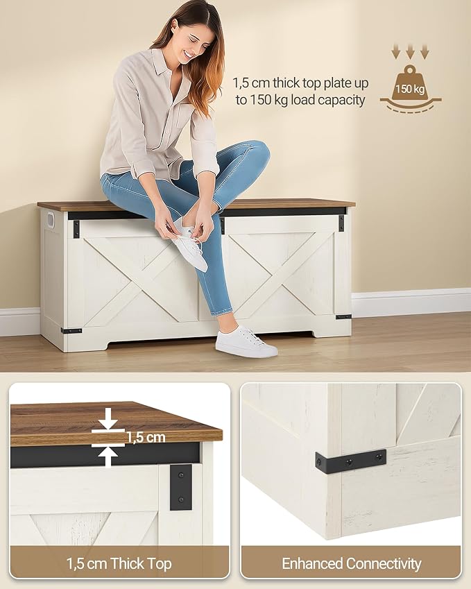 Hzuaneri 42.9" Storage Chest, Large Storage Trunk with 2 Hinges, Farmhouse Wooden Box Bench, Lift-Top Organizer Chest, Entryway Trunk for Bedroom, Living Room, White and Brown SB10914X