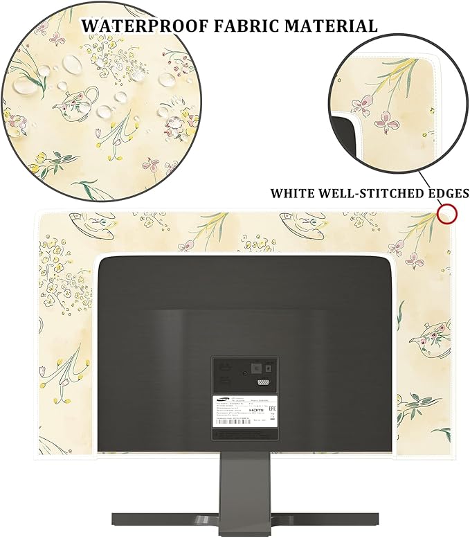 Orange Cottagecore Floral Waterproof 58,59,60 Inch TV Dust Cover Anti-Static Dustproof Teapot Botanical Television Cover for Television LED LCD OLED TVs Anti-Scratch Anti-Static Protective