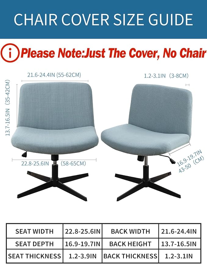 LavishCover Armless Chair Cover Office Desk Chair Cover, Waterproof and Elastic Criss Cross Chair Cover, Exquisite Vanity Chair Cover, Mid Back Wide Seat Accent Chair Covers(Light-Blue,Corn, No Chair)