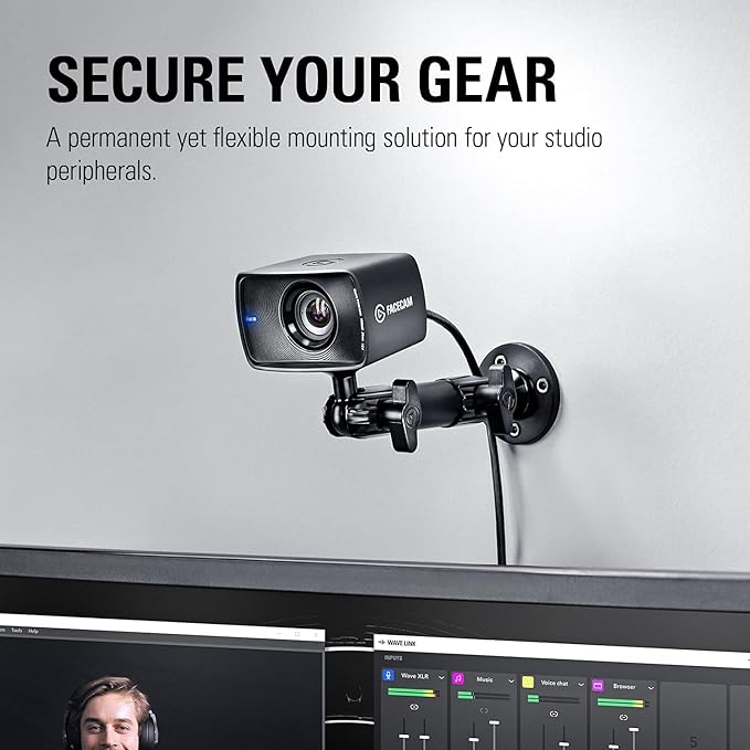 Elgato Wall Mount – Sturdy Horizontal Articulated Arm with 1/4 inch Thread for Easy Mounting and Adjusting of Lights, Cameras, and Microphones, Perfect for Streaming, Videoconferencing, Studios