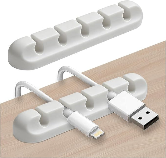2 Packs Cable Clips, Cable Organizers for Cords, Cable Holder,Cord Organizer, Cord Holder for Desk,Car,Home and Office (5 Slots)，White