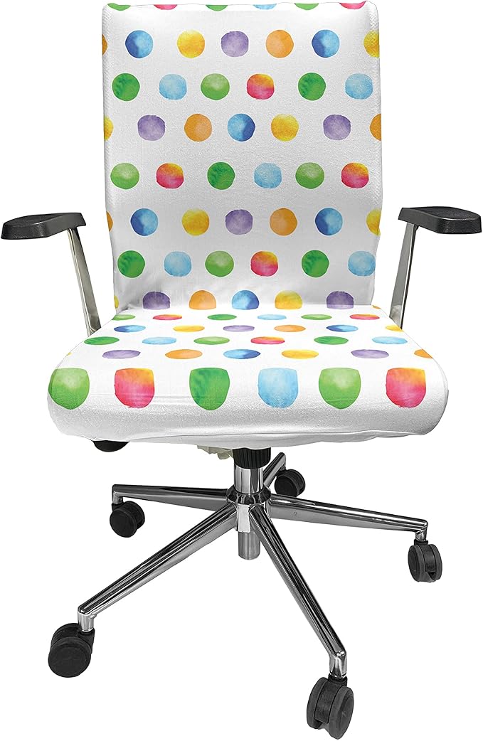 Ambesonne Watercolor Office Chair Cover, Abstract Brush Stroke Polka Dots Grunge Geometric Pattern Spotted Background, Stretchable Decorative Universal Size High Back Printed Slipcover, Green White