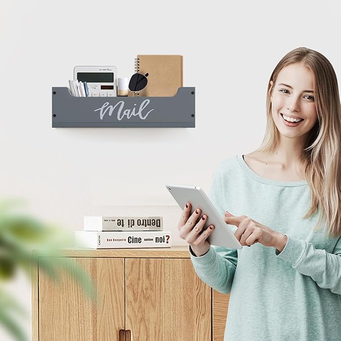 White Wooden Mail Organizer Countertop (Grey + White)