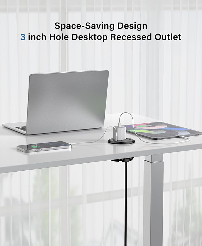 3 inch Desktop Power Grommet with PD 20W USB C,Furniture Recessed Power Strip,2 Outlets,4 USB Ports,40W Total,Flush-Mount for Desktop, Workspace Essential Desk Outlet (Black, 6 FT Cable)