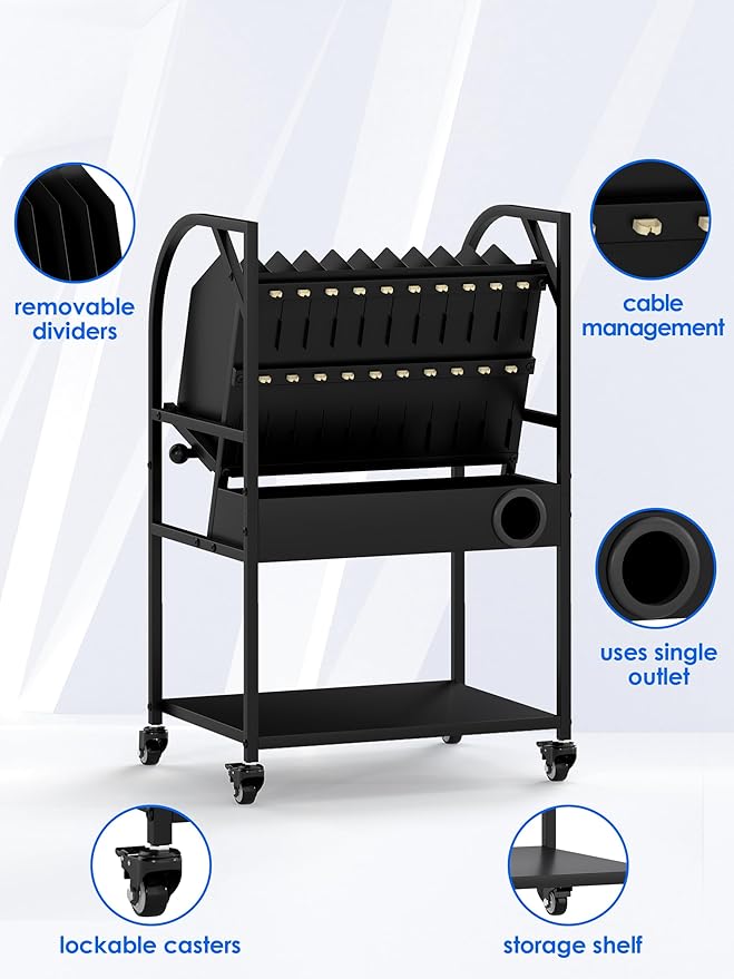 Laptop Charging Station 10-Device Rolling Open Charging Cart for Laptops Tablets Chromebooks Laptop Storage Rack with Removable Dividers Lockable Wheels for Office Classroom Library