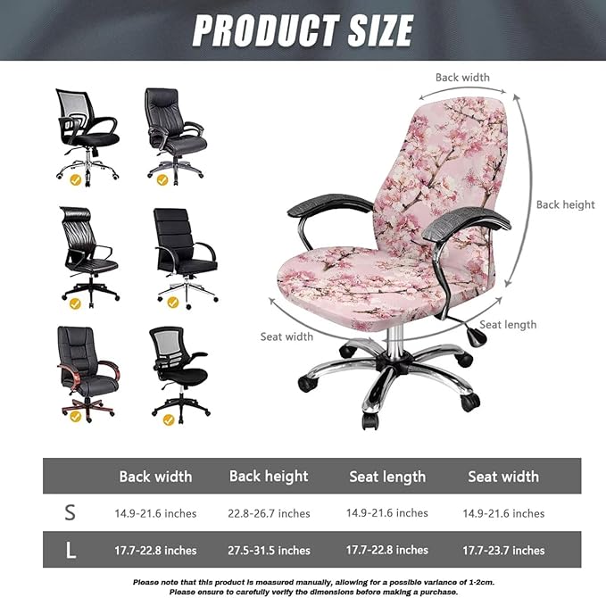 Talayituse Cherry Blossom Flower Print Office Chair Covers, Stretch Computer Chair Cover, Universal Boss Chair Covers Modern Simplism Style High Back Chair Slipcover, Large