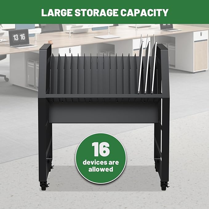 biosp 16 Devices Mobile Open Charging Cart, Rolling Charging Dolly Station with Wheels for Laptop, Computers, Chromebooks, Laptop Storage Rack for Office, Classroom (Power Strip Included)