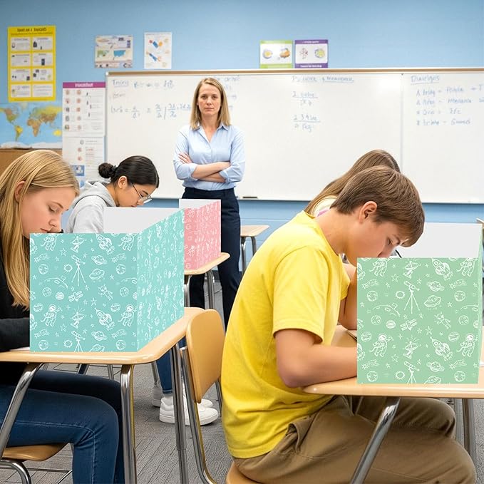30 Pack Desk Dividers for Students Pastel Space Privacy Folder for Students Waterproof Study Carrel Dividers Testing Divider Privacy Classroom Shield Folder Boards for Classroom Teacher Supplies