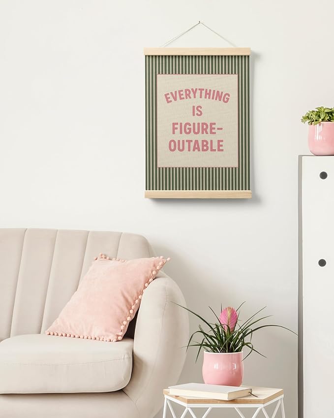 FGFK Everything Is Figureoutable Positive Affirmations Wall Art Poster Hanger Frame, Retro Pink and Green Inspirational Canvas Prints Framed Wall Decor for Office Classroom Home Bedroom, 12x16 Inch