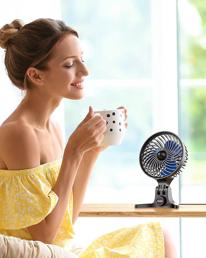 AaoLin USB Desk Fan, Small Fans with CVT Variable Speeds, Strong Cooling Airflow, Quiet Portable, Desktop Mini Personal Table Fan for Room, Home, Office, Bedroom, Blue Black