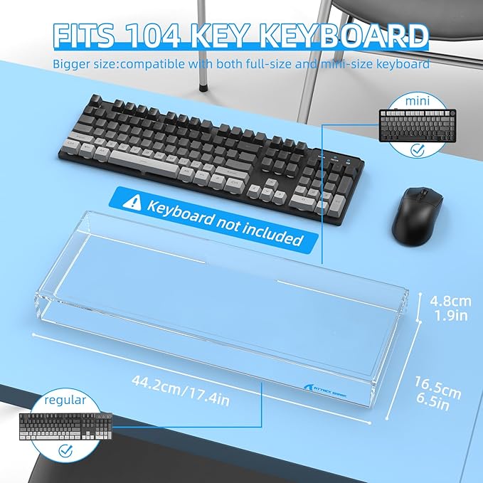 Attack Shark KC04 Acrylic Clear Transparent Keyboard Cover(17.4 * 6.5 * 1.89 inch) with Dustproof Waterproof Anti-hit Anti-cat Protective Case for Standard 104Key Mechanical Gaming Keyboard