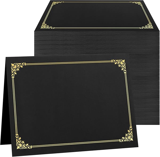 SUNEE Certificate Holders(Black, 200 Packs), Diploma Covers Gold Foil Border, for Letter Size 8.5x11 Certificates, Cardstock, Document Papers