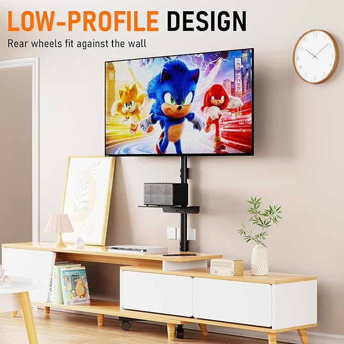 Mobile TV Cart Rolling TV Stand for 23-60 Inch LCD LED OLED Flat Curved Screens up to 88 lbs, Height Adjustable Portable TV Cart with Shelf/Wheels, Outdoor TV Stand Mount, Max VESA 400x400mm, Black