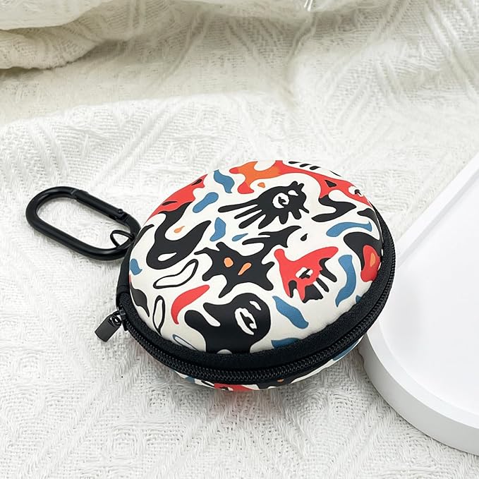 Earbud Case Headphone Organizer Ear Bud Case Portable EVA Carrying Box Storage Bag with Carabiner for AirPods Beats Bose Galaxy Buds 4/3/FE Data Cable Storage (Abstract Painting)