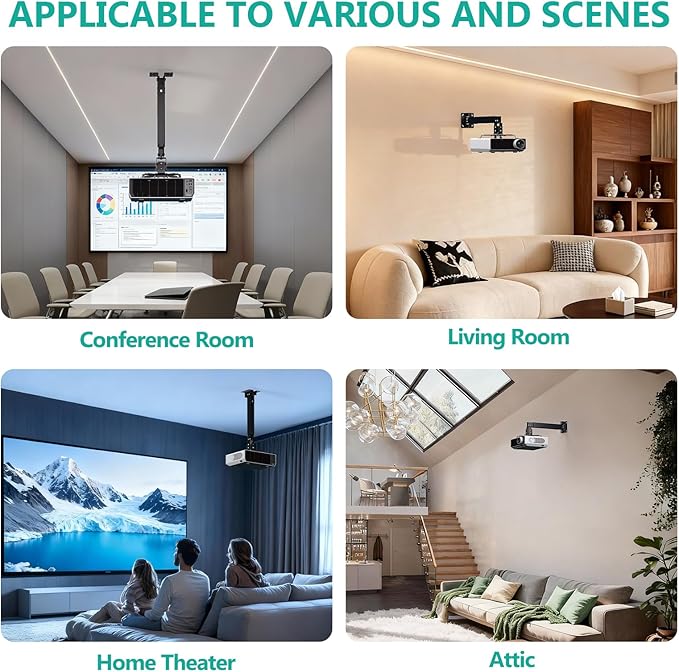 WALI Projector Mount Ceiling/Wall - Universal 3-in-1 Bracket with Extension Pole, Height Adjustable Holder for LCD/DLP Projectors, Supports up to 44lbs (PM-003-B), Black