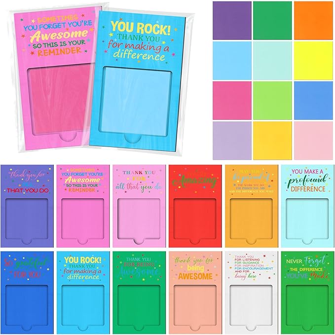 Motipuns 72 Pcs 2026 Teacher Appreciation Week Gifts Inspirational Sticky Notes Holder Office Employee Thank You Gifts Team Work Sticky Notes Opp Bag for Nurse Coworker Staff CNA Week Speech Therapist
