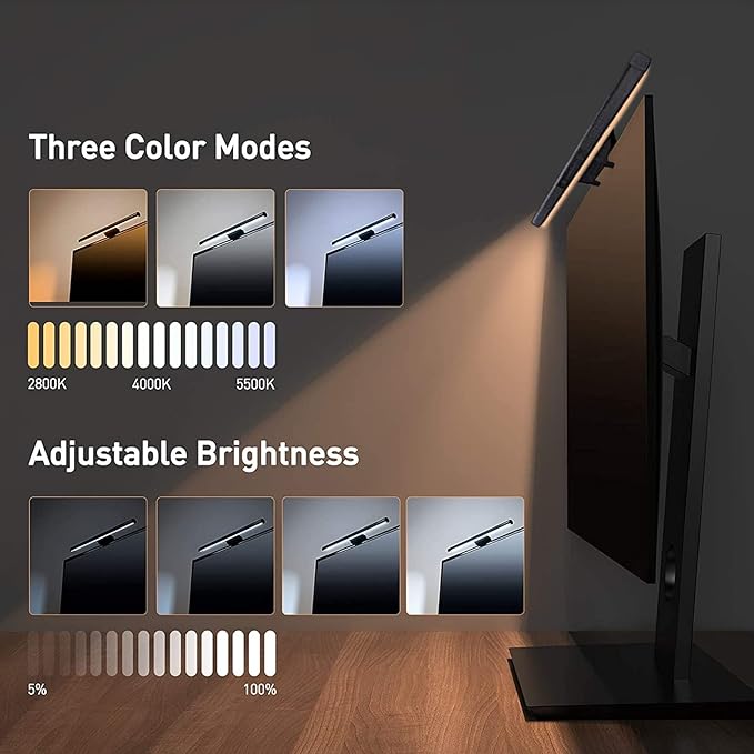 YESLIGHTING Computer Monitor Light,Screen Light Bar E-Reading LED Task Lamp with Touch Sensor,No Glare on Screen, USB Powered, Adjustable Brightness/Color Temperature Eye-Caring Reading Light
