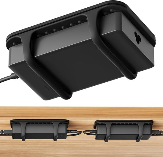 2 Pack Universal Silicone Laptop Charger Holder,Under Desk Power Brick Mount Organizer for Charging Brick & Cables,Flexible Non-Slip Power Bricks Mount,Secure Supply Holder for Laptop Charger,Black