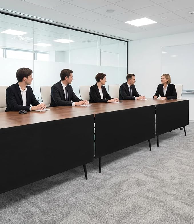 Under Desk Privacy Panel with Table Cable Management, 48 Inch Desk Skirt Modesty Desk Panel with Self-Gripping Straps for Office Home, Premium Silver-Plated Interior to Provide Better Privacy