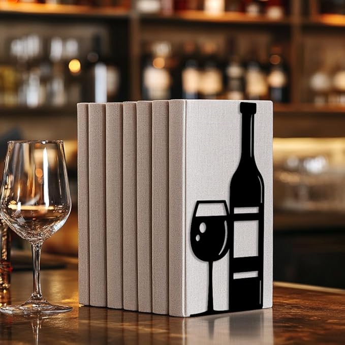 Peacoblue Metal Bookends for Shelves, Modern Decorative Heavy Duty Study Book Support Stoppers for Office, Desk, Shelf, Room 5.3"x4.3"x7.9" Cast Iron Simple Tall Bookends, 1 Pair (Wine)