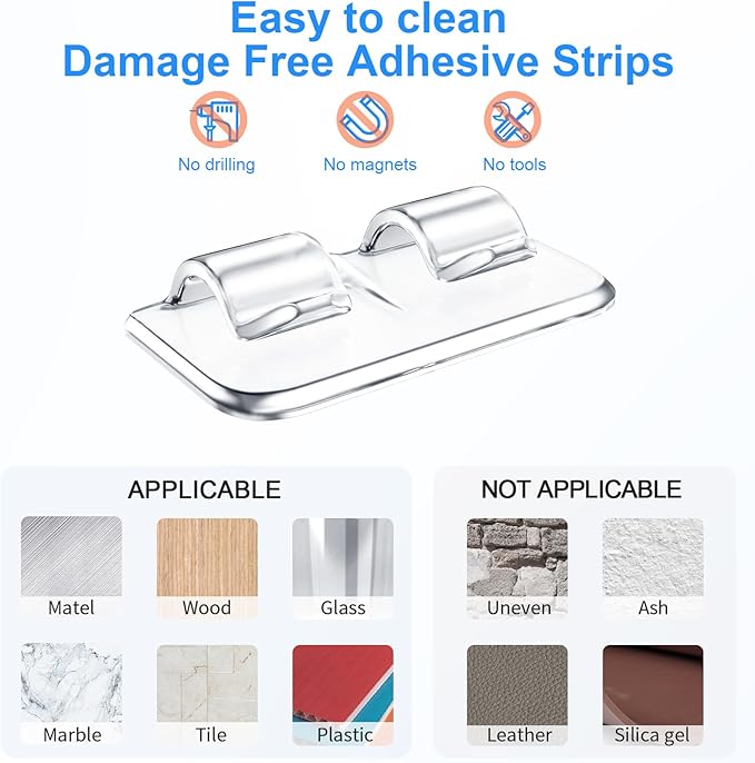 Hetyue Hooks for Outdoor String Lights Clips: 40Pcs Heavy Duty Light Hook with Waterproof Adhesive Strips - Outside Clear Cord Holders for Hanging Christmas Lighting - Outdoors Sticky Clip