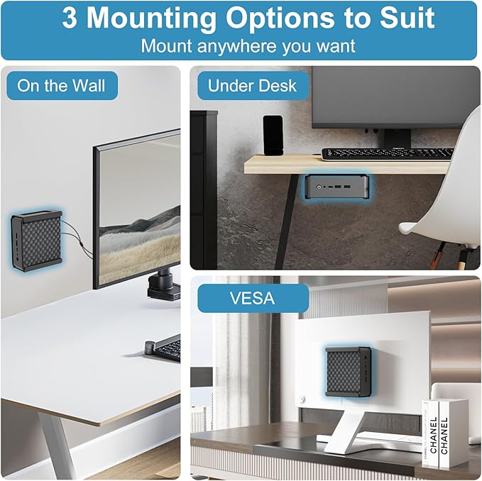 Metal Mini PC Mount for Beelink Vesa Mount, for SER5/SER5 Pro/SER5 MAX/S12 Pro/S13/SER6 Pro/SER3/SER4/EQ12/EQ13/Mini S/S12/SEi12/SEi12 Pro, Wall Mount and Under Desk, Easy to Install