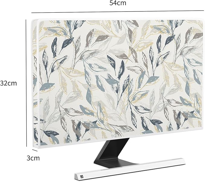 Bohemian Floral Monitor Dust Covers 22, 23, 24, 25 Inch Artistical Boho Botanical Decorative Water Proof Computer Covers for Desktop PC Protector Full Body Cover for Computer Screen