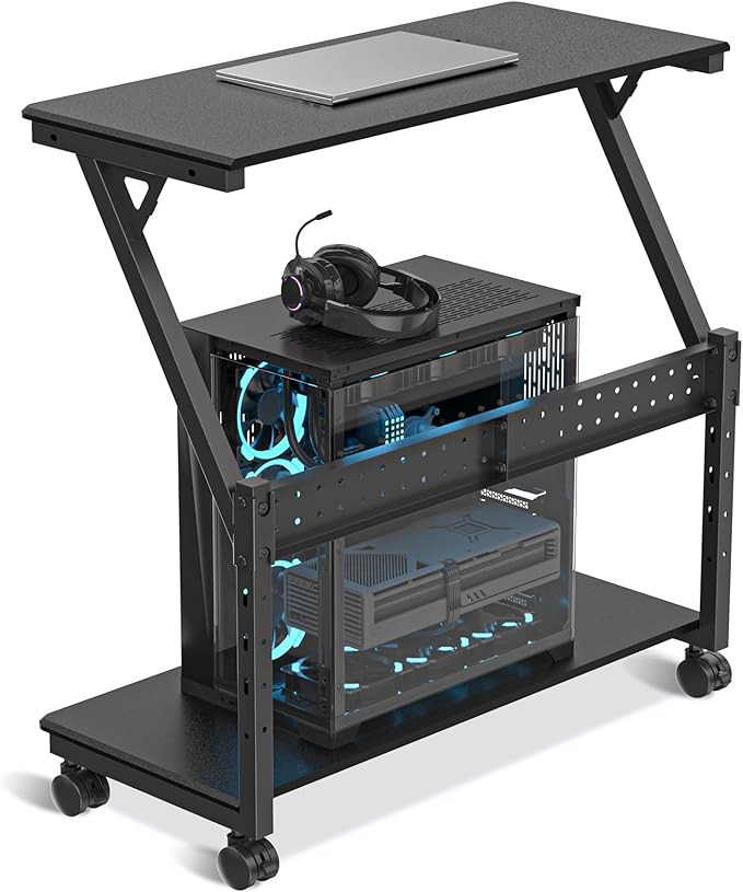 suptek Computer Tower Stand, 5 Levels Height Adjustable PC Tower Stand/Cart with Locking Wheels, 23.22"-31.10", Mobile Rolling CPU Holder, 29In Large PC Stand for Home Office, Black