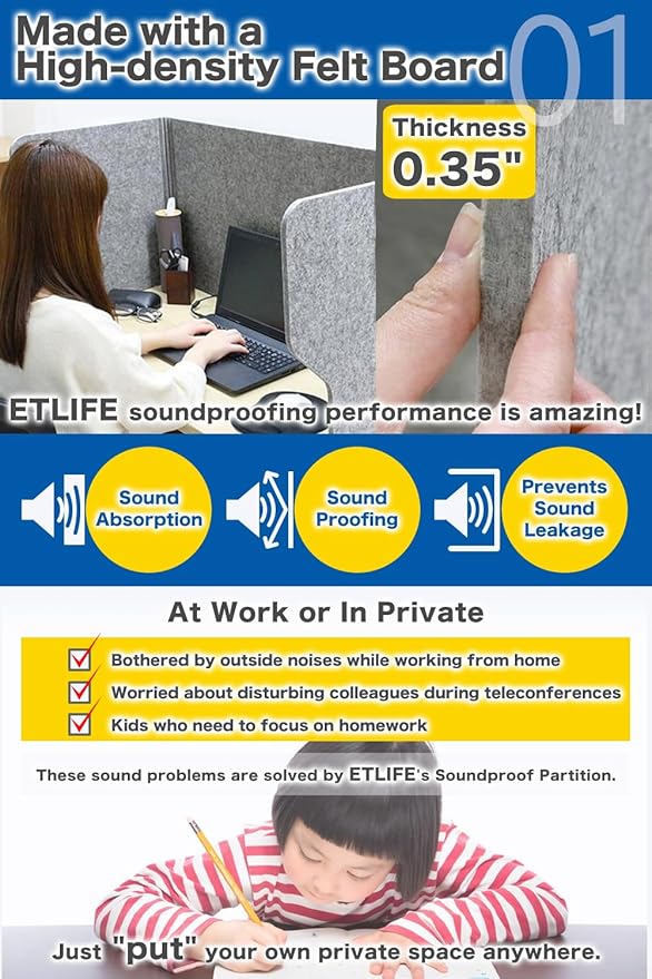 Desk Partition Desk Privacy Panel Desk Divider, Reduce Noise and Visual Distractions, Sound Absorbing Proof for Home Office Classroom Remote Learning Sound Dampening (Width: 24")