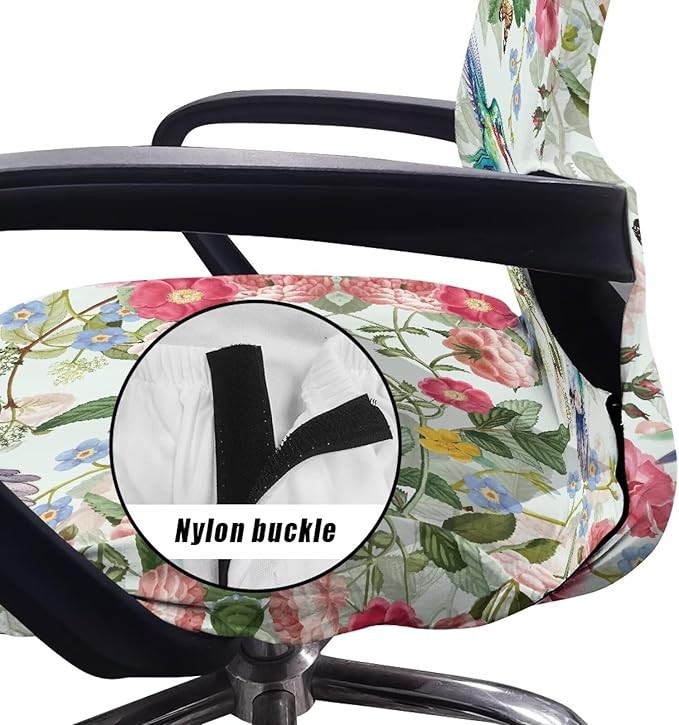 Talayituse Hummingbird Butterfly Flower Print Office Chair Covers, Stretch Computer Chair Cover, Universal Boss Chair Covers Modern Simplism Style High Back Chair Slipcover, S