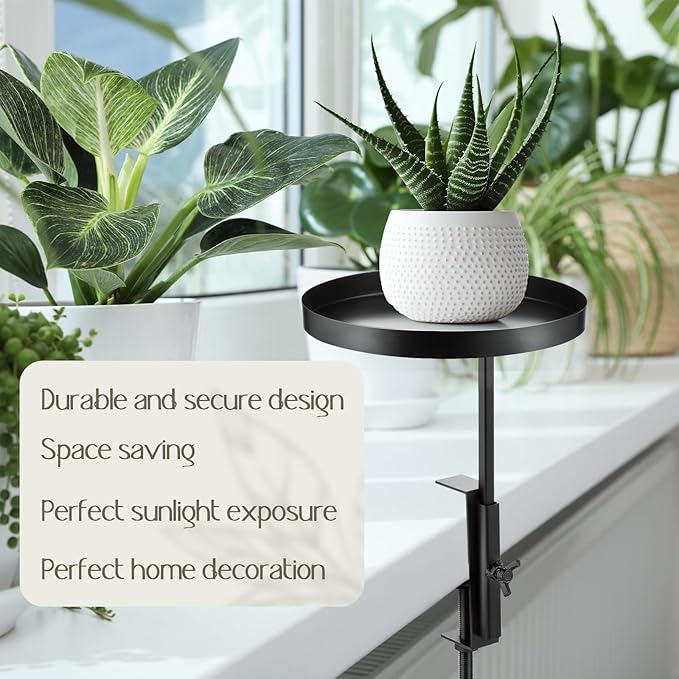 Teenyyou 1 Pcs Window Sill Plant Shelf 5.7''D x 12.4''H Adjustable Window Shelf Windowsill Clamp Tray for Indoor Plants Metal Windowsill Extension Tray Planter Floating Shelves for Indoor Outdoor