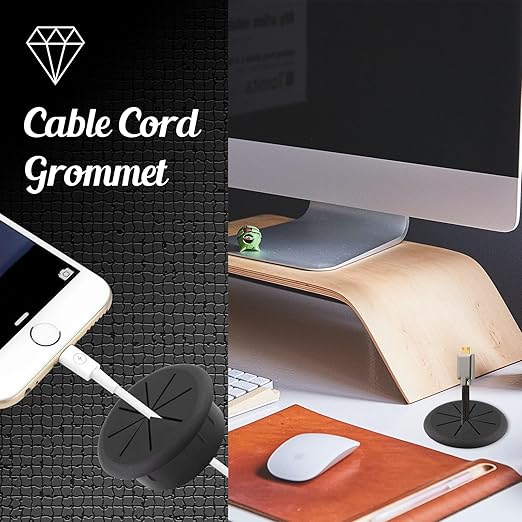 2pcs 2-3/8 Inch Cable Grommet, Flexible Desk Grommet, Cable Cord Hole Plug Wire Hole Cover for Desk, Table, Wire Pass Through (Black)