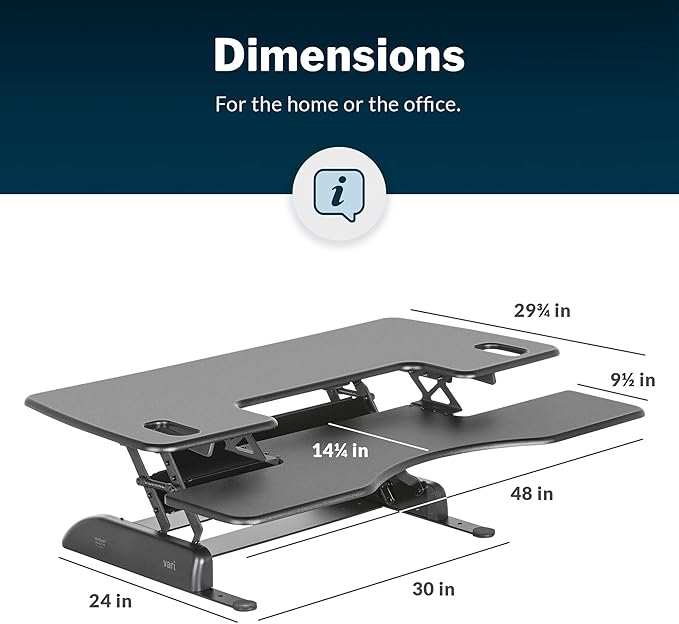 Vari VariDesk Pro Plus 48 - Adjustable Desk Converter with 11 Height Settings - Laptop Sit Stand Desk Riser for Home Office, Table Tops, Workspace - Fully Assembled with Spring Loaded Lift - Black