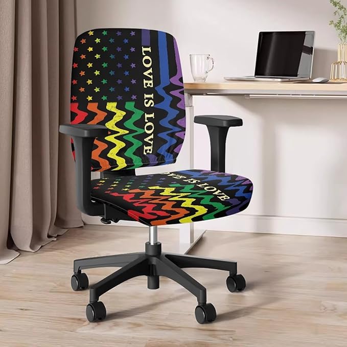 GLENLCWE Love is Love USA Flag Computer Office Chair Cover Universal Chair Covers Stretch Rotating Chair Slipcover Protective & Stretchable