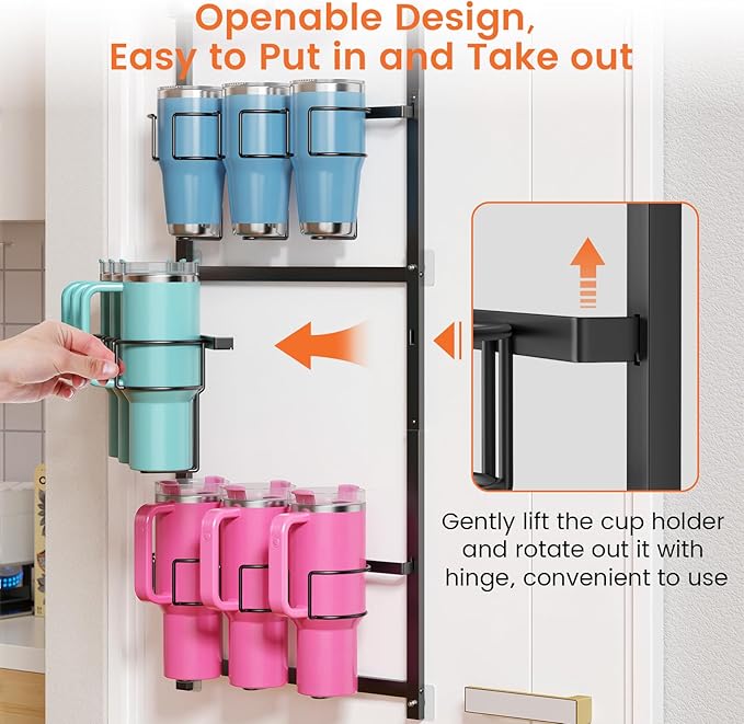 Housolution Water Bottle Organizer, 4 Tier Heavy Duty Metal Tumbler Storage Organizer for 10 to 40 oz Cups, Wall/Door Mounted Hanging Cup Holder Rack Compatible with Stanley and Other Brands
