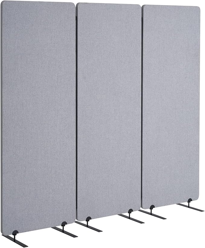 VEVOR 2FT Room Divider, 3 Panel PET Polyester Soundproof Room Screen, Folding Privacy Divider Portable Partition Divider for Room Separation, Freestanding Room Partitions for Office Study, Grey