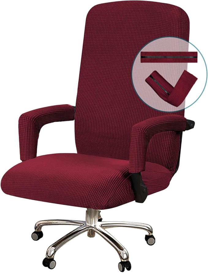 Turquoize Office Chair Cover Stretch With Arms - Universal Removable Rotating Boss Slipcover for Computer Desk Chairs - for Dogs Cats Pets, Burgundy
