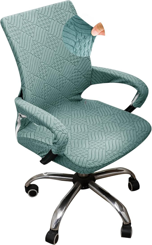 Green Office Chair Cover with Armrest Cover 18Inch Wide Stretch Jacquard Patterned Small Desk Computer Chair Covers with Long Zipper Arm Slipcovers Washable