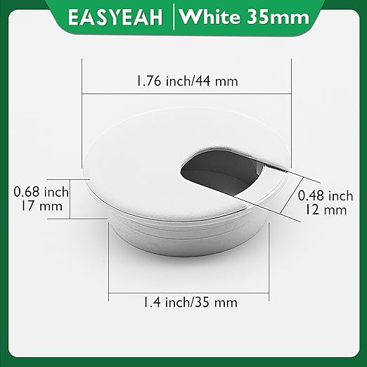 EASYEAH 10 Pcs Desk Grommet 1-3/8" / 35 mm, Desk Cord Hole Cover, Cable Grommet ABS Plastic, Desk Hole Grommet for Home & Office Pc, Detachable Cable Cord Organizer-White