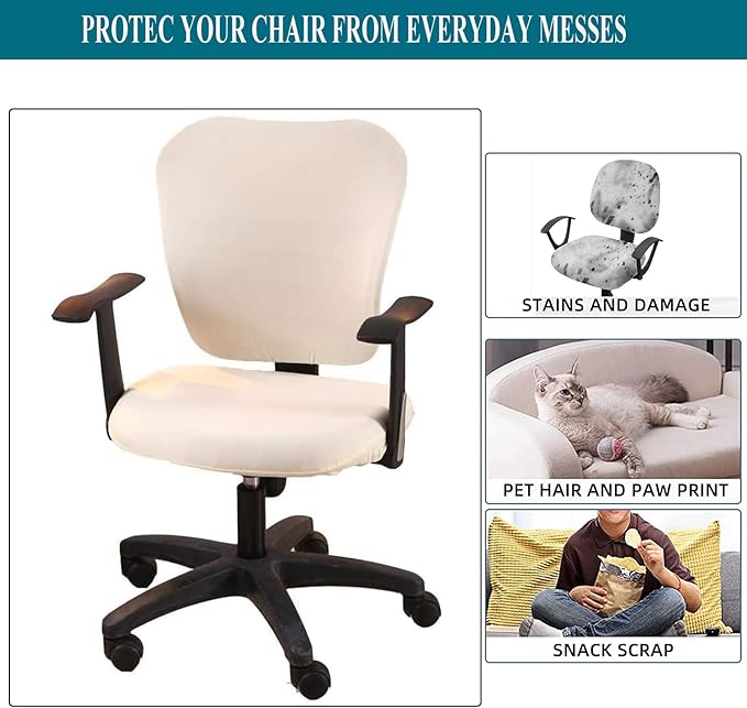 Office Computer Chair Cover Stretch Universal Jacquard Seat Slipcover 2 Piece for Desk Rotating Armless Chair, Removable Washable Anti-dust Chair