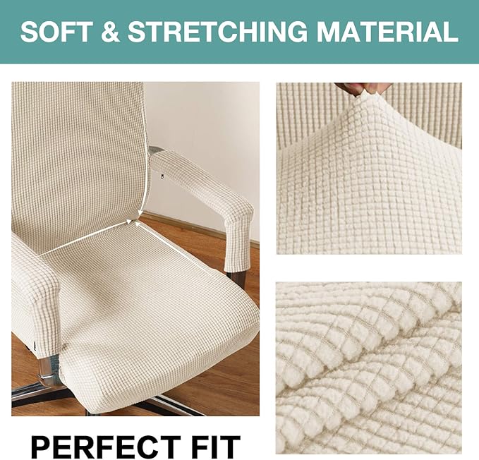 Turquoize Office Chair Cover - Universal Stretch Slipcover for Desk, Computer & Boss Chairs - Rotating Arms - Cats & Dogs - Biscotti Beige