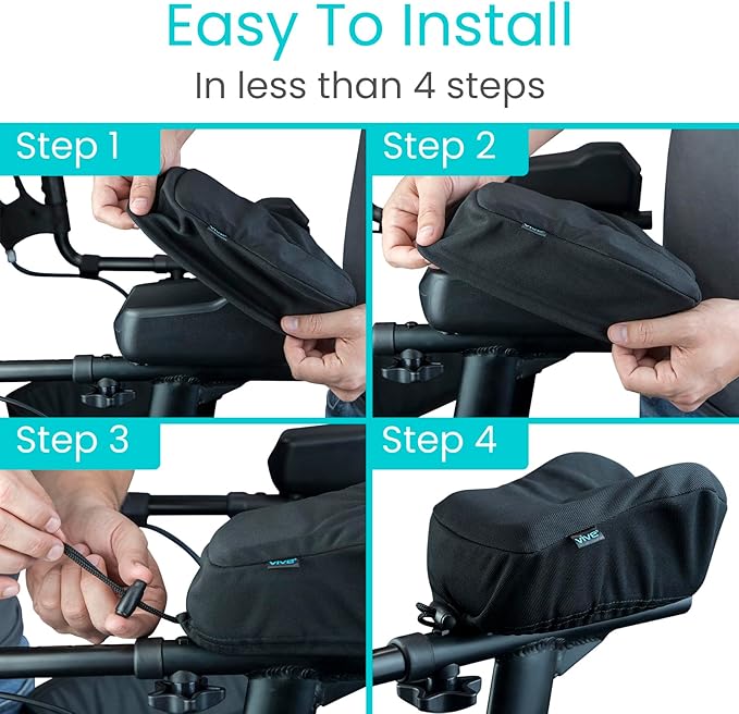 Vive Upright Walker Forearm Pads For Seniors (2 Pcs) - Foam Lightweight Armrest Cover - Stand up, Tall Upwalker Accessories - Soft, Comfortable Rest For Arms, Machine Washable - Nonslip Bottom (Black)