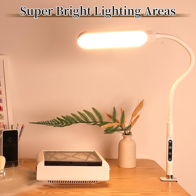 BQAN LED Desk Lamp with Clamp - 15W Eye-Caring Clip on Light, Flexible Gooseneck Lamp for Home Office, 5 Color Modes & 9 Brightness Levels for Reading, Studying, Work