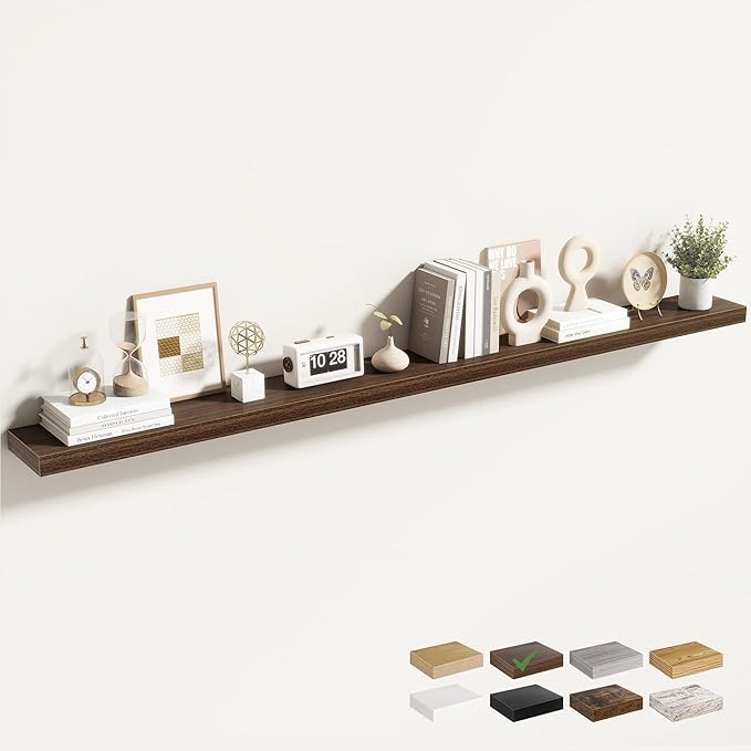 Acovy 72 Inch Floating Shelves for Wall 1 Pack, 72" Wall Shelves for Books, Storage, Decor, Wall Mounted Floating Shelf with Invisible Brackets for Kitchen, Living Room, Walnut