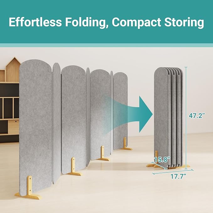 Foldable Kids Room Divider, Freestanding Classroom Partition,Toddler Play Screen, Children's Playroom Separator, Noise Reducing Felt Panel for Preschool, Daycare & Focused Learning at Home Library