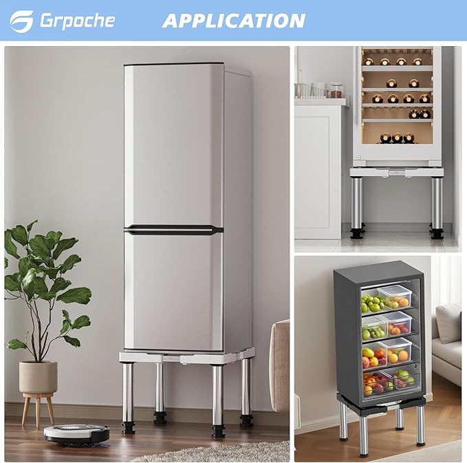Mini Fridge Stand Height 13"-14.2" Adjustable Refrigerator Washing Machine Stand Base with 4 Strong Feet Anti-Vibration Washer Dryer Stand Laundry Pedestal Universal Appliance Stand Load 660LB-White