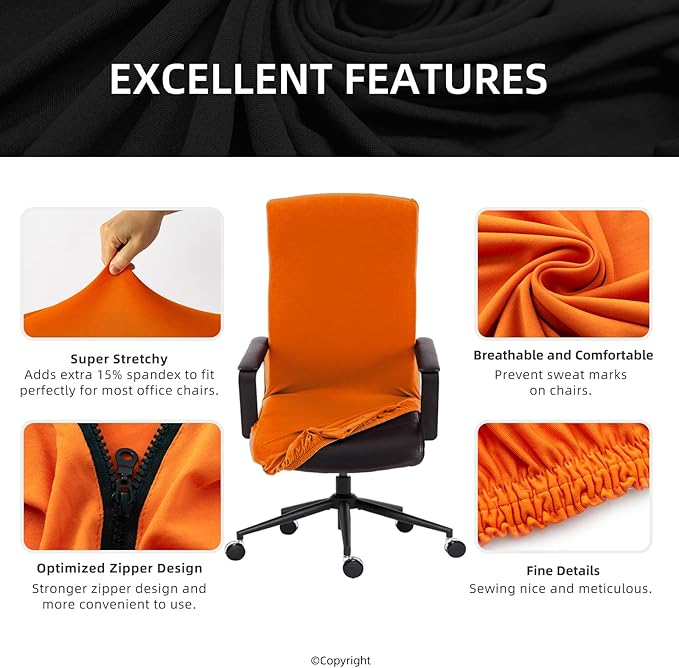 Stretch Computer Office Chair Cover with Durable Zipper - Universal Washable Removable Spandex Rotating Boss Chair Slipcovers - Anti-dust Soft Desk Chair Seat Protector for Dogs, Cats, Pets (Orange)