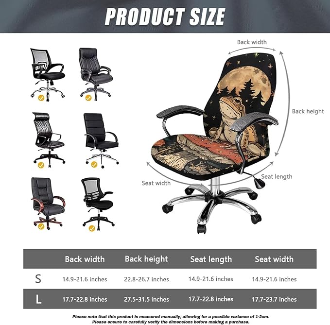 Talayituse Frog Mushroom Moon Star Print Office Chair Cover, Universal Removable Desk Chair Cover Washable Anti-Dust Stretch Computer Chair Slipcovers, L