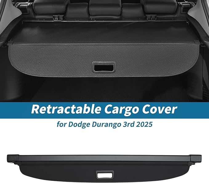 Retractable Cargo Cover for Dodge Durango 3rd 2025 Not Fits 2025 R/T Rear Trunk Luggage Security Shield Shade Privacy Screen Cover Parcel Shelf Waterproof Black