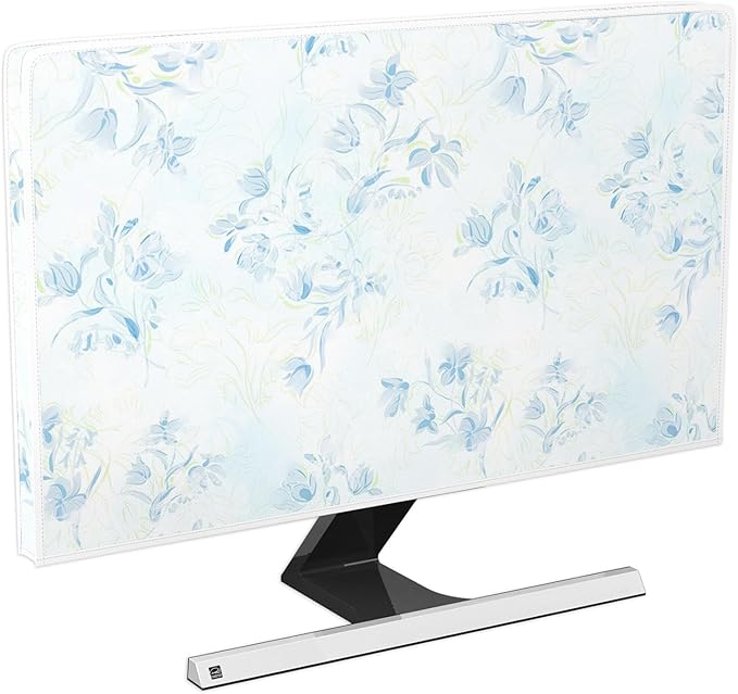 Blue Wildflower Floral Waterproof Screen TV Dust Cover 40,41,42,43 Inch Elegant Flowers Television Covers Antistatic Weatherproof TV Display Screen Cover Anti-Scratch Dustproof Protective